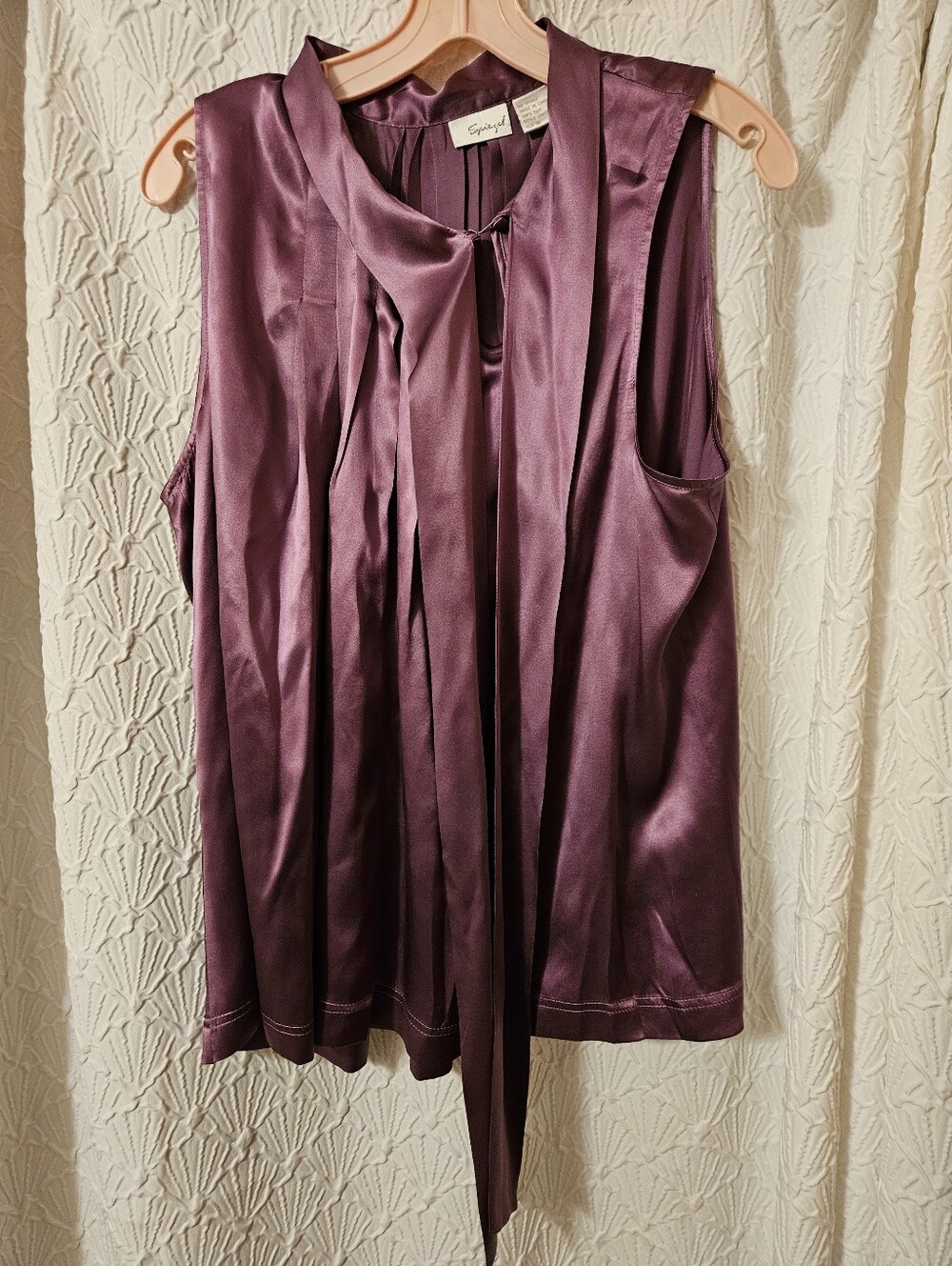 Spiegel Plum Satin Tie-Neck Sleeveless Blouse